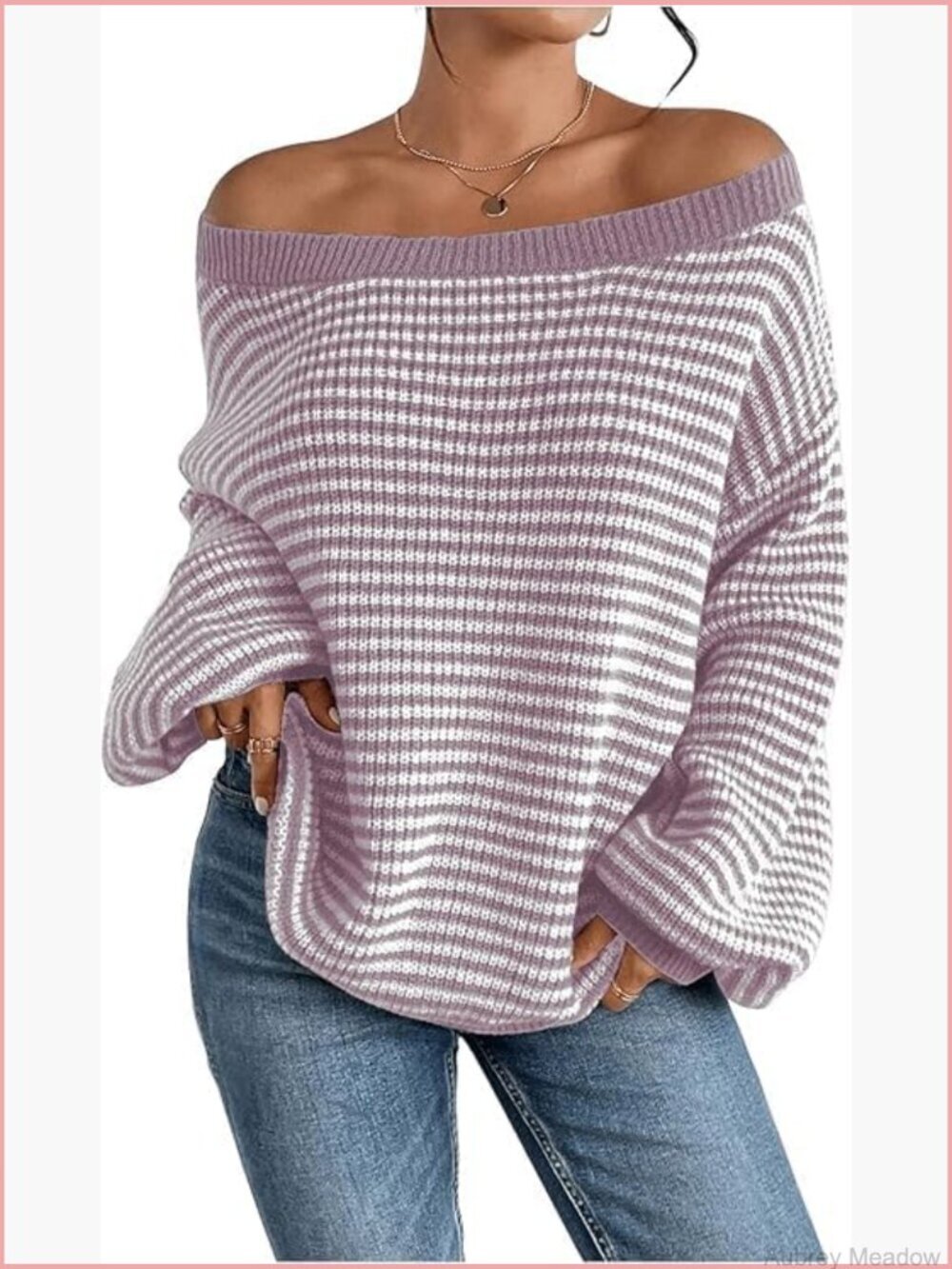 Oversized Striped Sweater Loose Knit Pullover Fall Long Sleeve Batwing Top